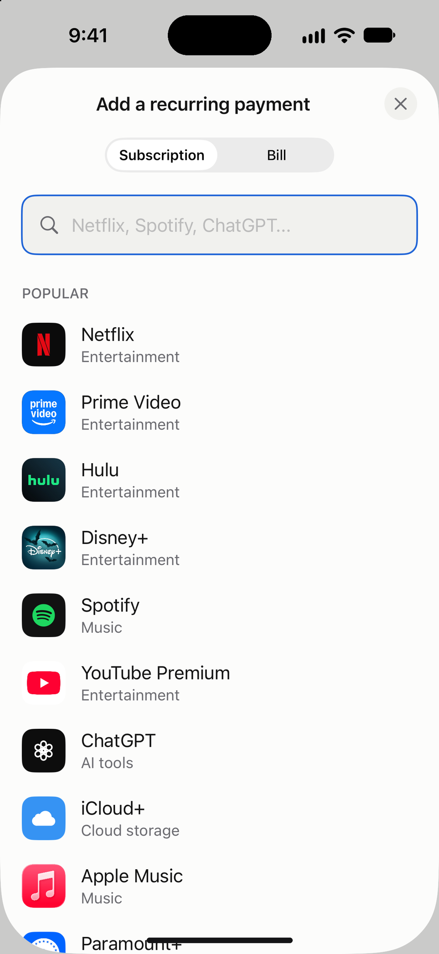 Add a subscription in Subkick